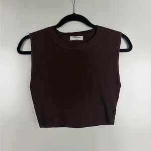Babaton Ribbed Crewneck Cropped Tank Top in Dark Brown